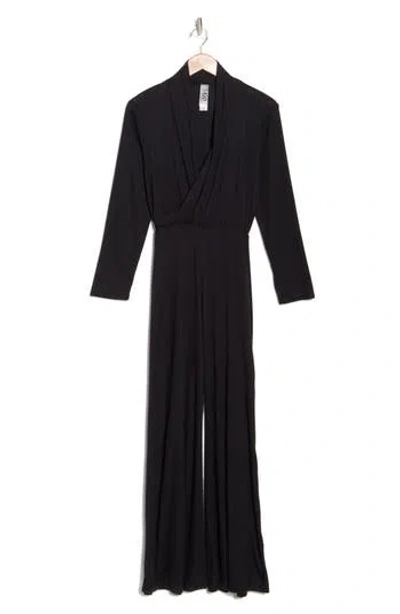 Go Couture Surplice V-neck Long Sleeve Jumpsuit In Black