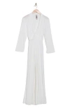 Go Couture Surplice V-neck Long Sleeve Jumpsuit In Ivory