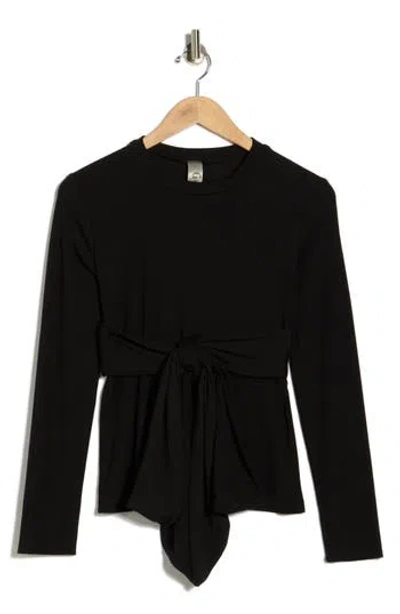 Go Couture Tie Front Knit Sweater In Black