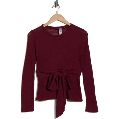 Go Couture Tie Front Knit Sweater In Burgundy