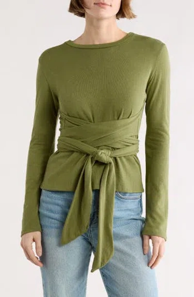 Go Couture Tie Front Knit Sweater In Green