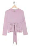 Go Couture Tie Front Long Sleeve Knit Top In Purple
