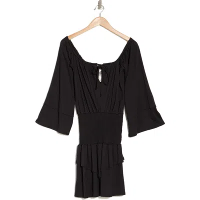 Go Couture Tiered Long Sleeve Off The Shoulder Dress In Black