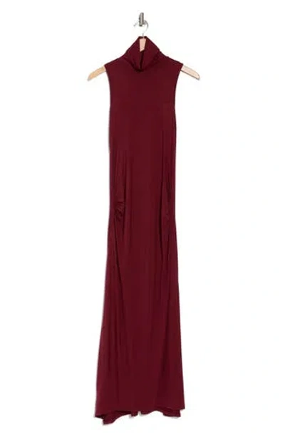Go Couture Turtleneck Sleeveless Maxi Dress In Cabernet