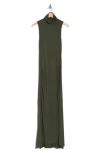 Go Couture Turtleneck Sleeveless Maxi Dress In Moss