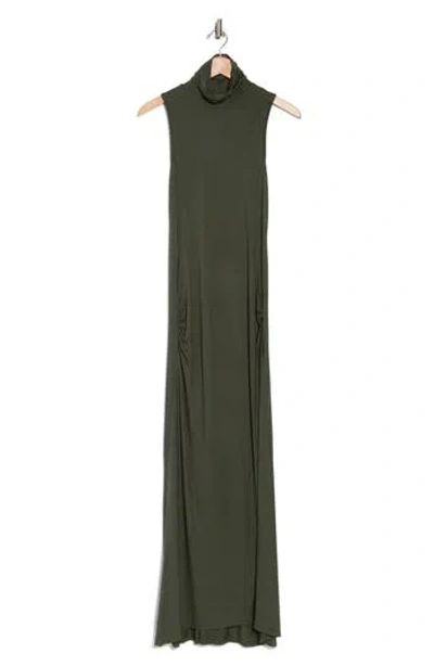 Go Couture Turtleneck Sleeveless Maxi Dress In Moss