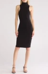 Go Couture Turtleneck Sleeveless Minidress In Black Rib