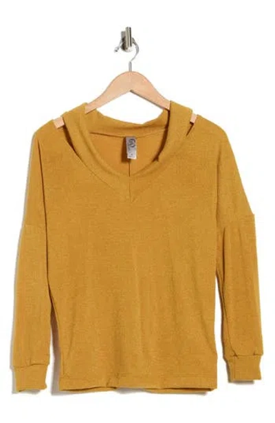 Go Couture V-neck Cold Shoulder Sweater In Yellow