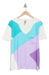 Go Couture V-neck Pocket T-shirt In White Lavender Mint Print