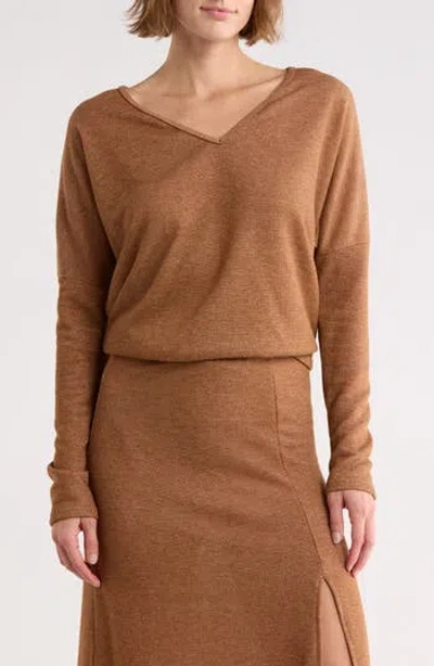 Go Couture V-neck Dolman Sleeve Sweater In Brown