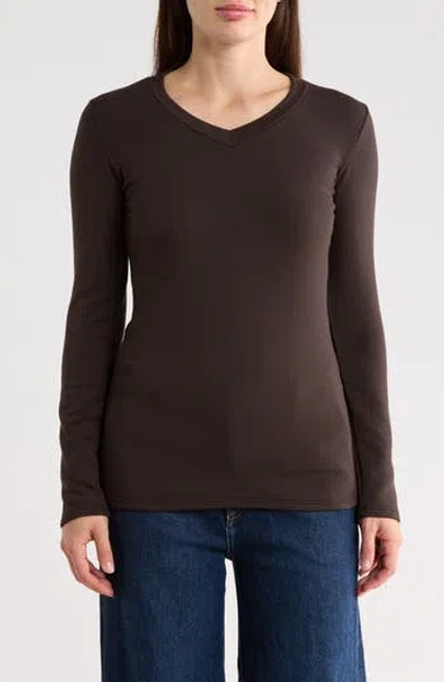 Go Couture V-neck Long Sleeve T-shirt In Brown