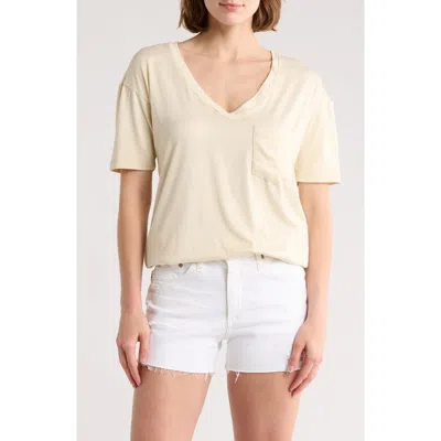 Go Couture V-neck Pocket T-shirt In Brown