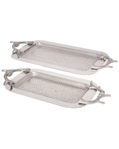 Go Home Set Of 2 Antler Tray In Silver