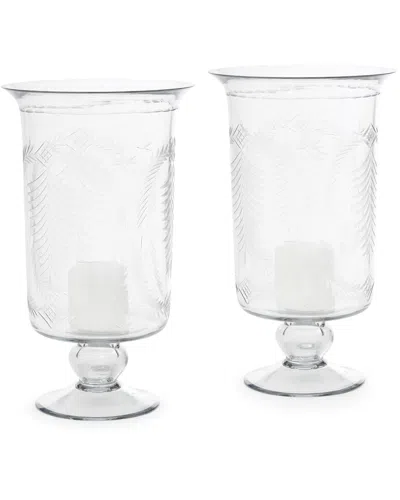 Go Home Set Of 2 Tall Etched Hurricanes In White