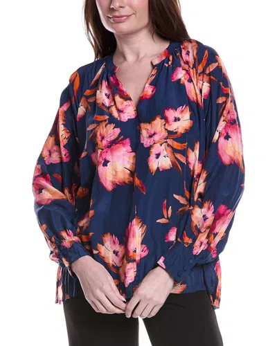Go Silk Gosilk V-neck Silk Top In Blue