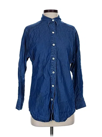 Pre-owned Go Silk Long Sleeve Button Down Shirt In Blue