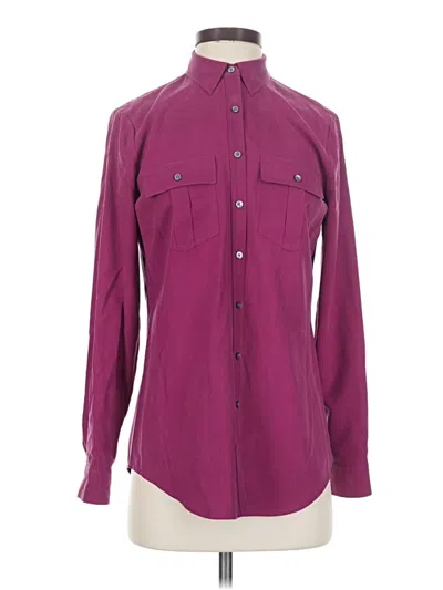 Pre-owned Go Silk Long Sleeve Silk Top Burgundy Mock Neckline Tops
