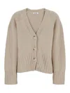Goat Beige Cardigan With V Neck And Ribbed Trims In Cashmere Woman In Neutral