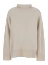 Goat Boyfriend Beige Turtleneck Sweater With Dropped Shoulders In Cashmere Woman In Gray