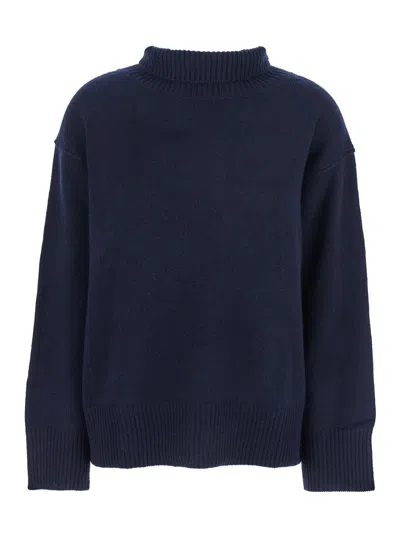 Goat Boyfriend Blue Turtleneck Sweater With Dropped Shoulders In Cashmere Woman