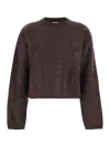 Goat Brown Cropped Crewneck Sweater With Brushed Effect In Cashmere Woman In Brown