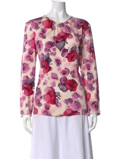 Pre-owned Goat Floral Print Crew Neck Blouse In Pink