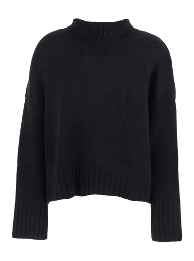 Goat Girlfriend Black Turtleneck Sweater With Ribbed Trims In Cashmere Woman