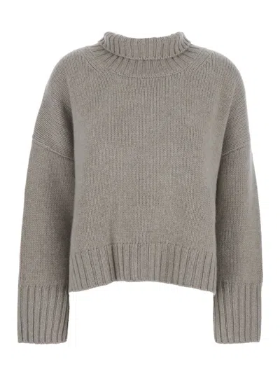 Goat Girlfriend Grey Turtleneck Sweater With Ribbed Trims In Cashmere Woman