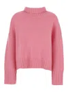Goat Girlfriend Pink Turtleneck Sweater With Ribbed Trims In Cashmere Woman In Pink