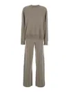 Goat Boyfriend Grey Crewneck Sweater With Dropped Shoulders In Cashmere Woman In Brown