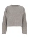 Goat Grey Cropped Crewneck Sweater With Brushed Effect In Cashmere Woman In Gray