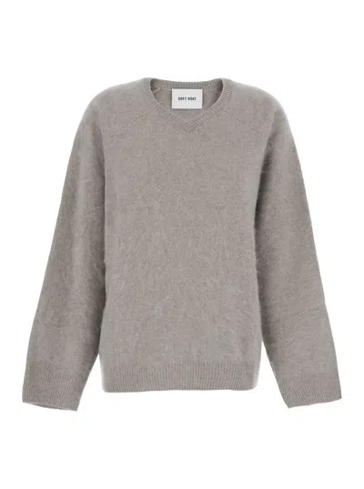 Goat Grey Sweater With Round Neck And Brushed Effect In Cashmere Woman In Gray
