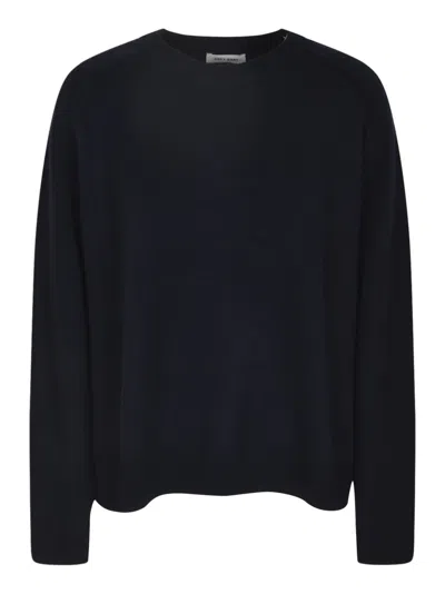 Goat Rib Trim Knit Plain Sweater In Blue
