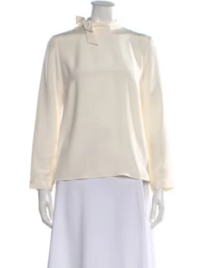 Pre-owned Goat Silk Long Sleeve Blouse In White