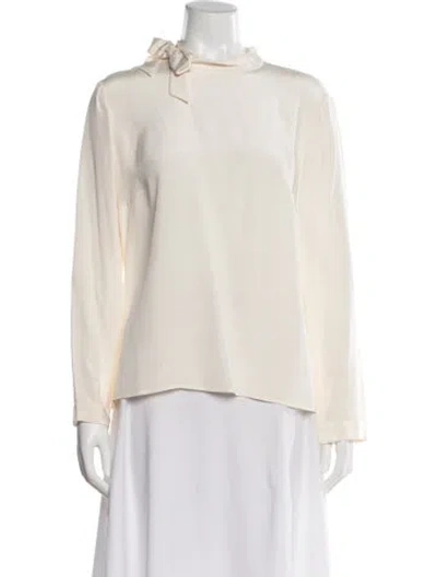 Pre-owned Goat Silk Tie Neck Blouse In Neutral