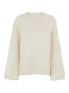 Goat White Crewneck Knit Sweater With Dropped Shoulders In Cashmere Woman In White