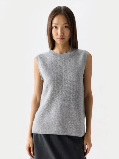 Gobi Cashmere Ajour Knit Crewneck Cashmere Vest In Gray