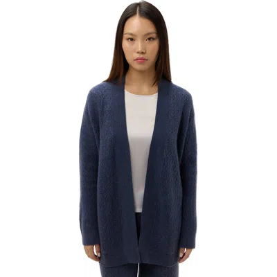 Gobi Cashmere Ajour Knit Open Front Cardigan In Blue
