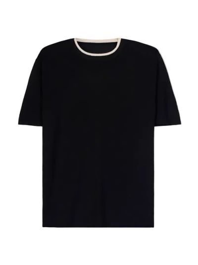 Gobi Cashmere Cashmere Silk Double-collar T-shirt In Black