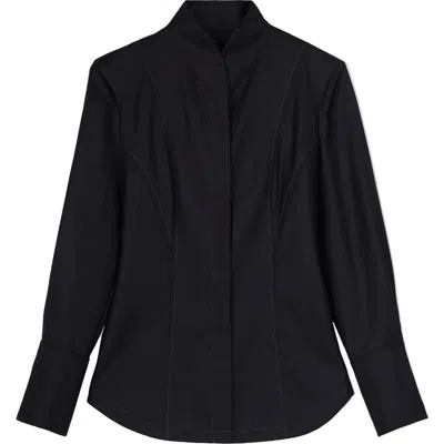 Gobi Cashmere Cashmere Stand-collar Shirt In Black