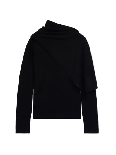 Gobi Cashmere Cashmere Sweater With Draped Scarf In Black