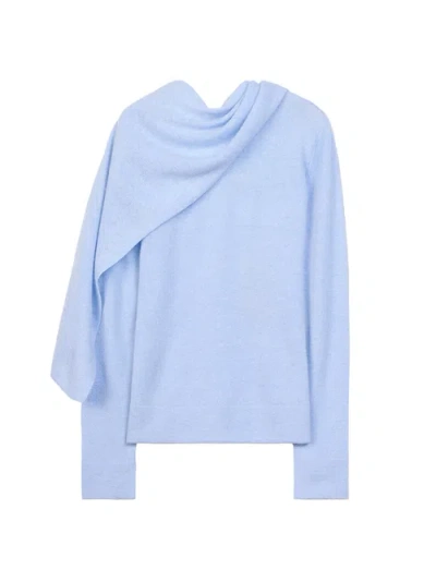 Gobi Cashmere Cashmere Sweater With Draped Scarf In Blue