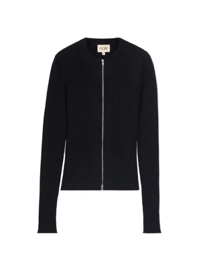 Gobi Cashmere Cashmere Two-way Zip Cardigan In Black