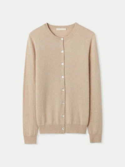 Gobi Cashmere Crew Neck Cardigan In Beige