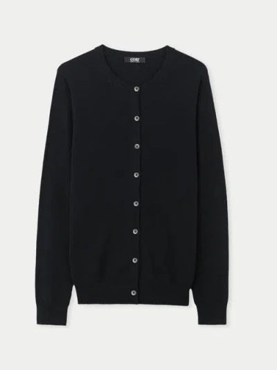 Gobi Cashmere Crew Neck Cardigan In Black