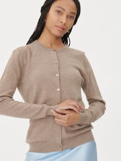 Gobi Cashmere Crew Neck Cardigan In Brilliant Taupe