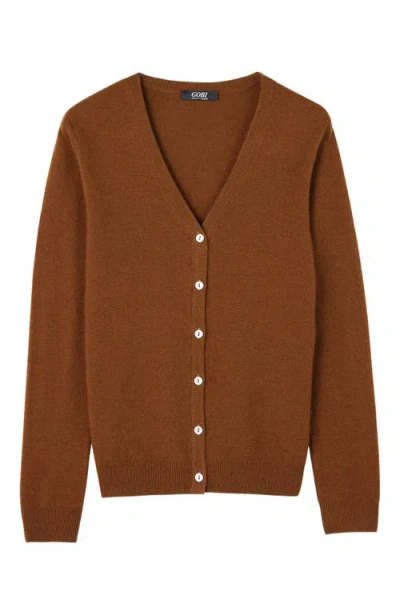 Gobi Cashmere Essential Cashmere V-neck Cardigan In Brown