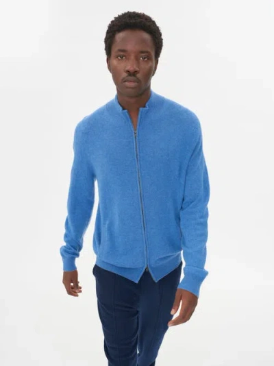 Gobi Cashmere Full Zip Stand Collar Cardigan In Blue