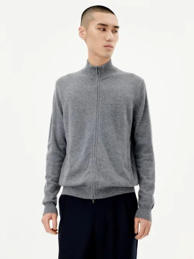 Gobi Cashmere Full Zip Stand Collar Cardigan In Dim Gray