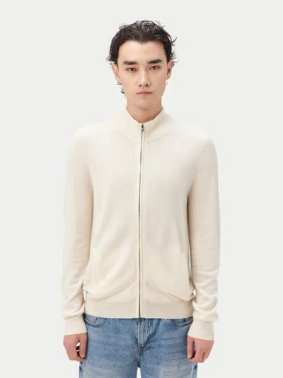 Gobi Cashmere Full Zip Stand Collar Cardigan In Marshmallow